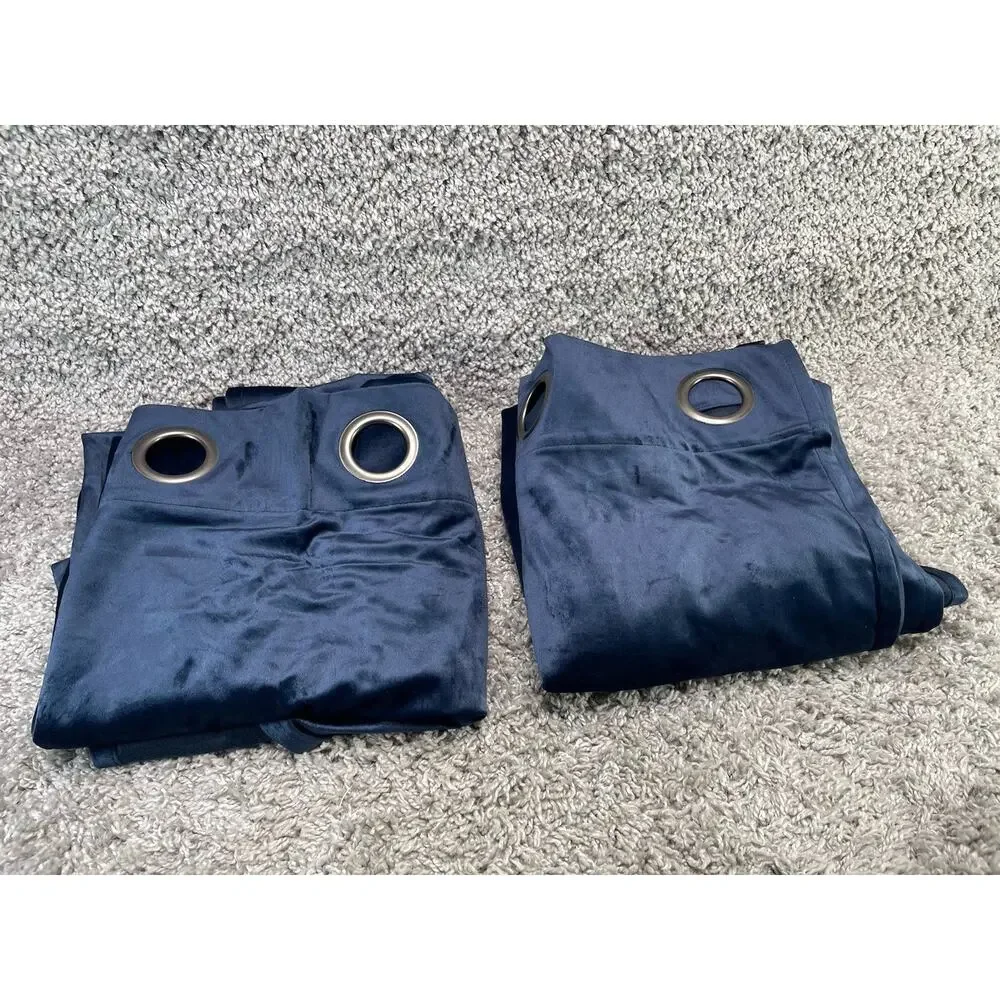 Window Curtains 2pc Set Blue Velvet Soft 37in X 85in Home Room Decoration New1
